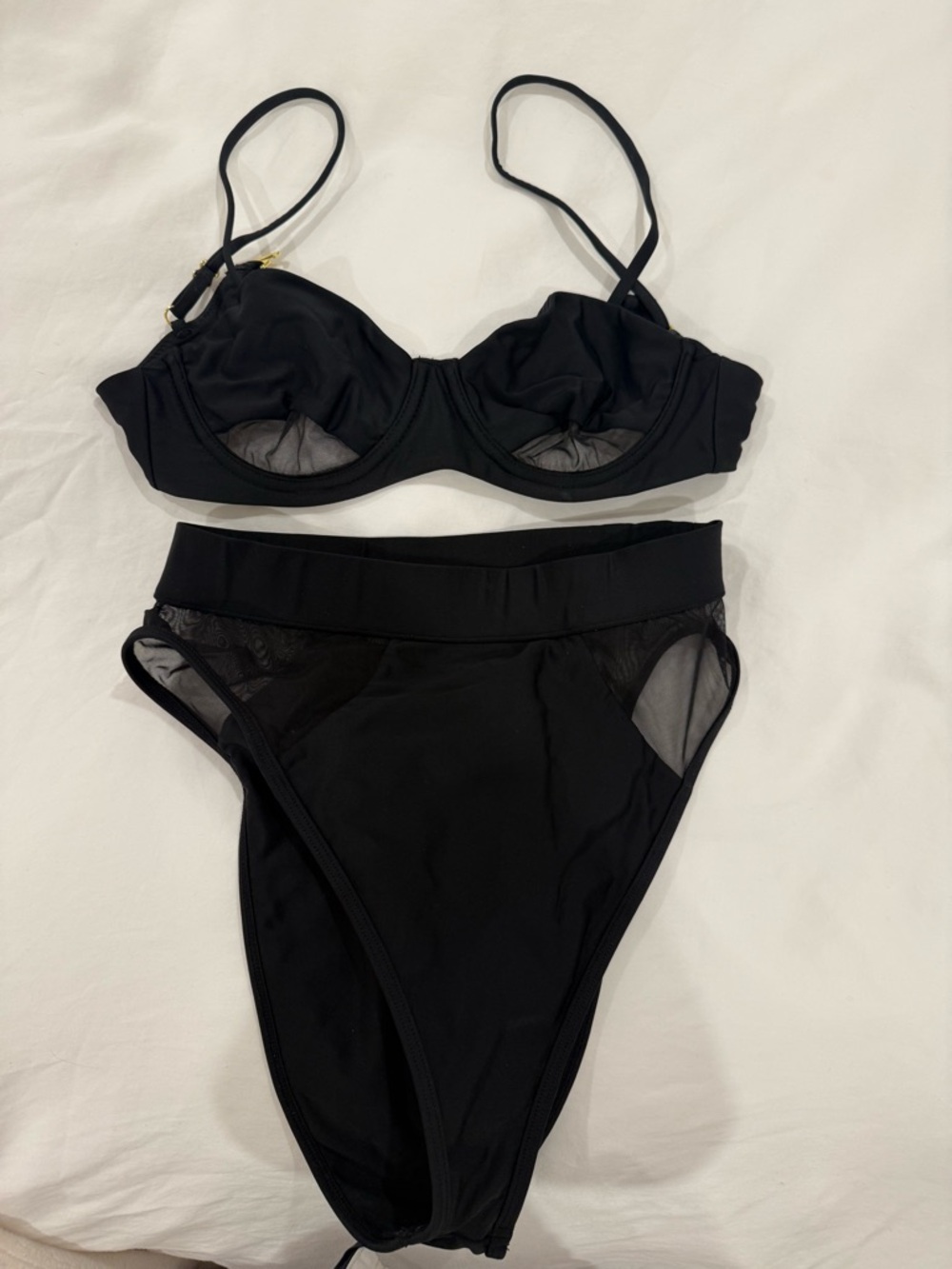 Lovers + Friends Black Bikini Top with Mesh Detail - High Waisted Bottoms